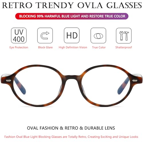 Image of AIEYEZO Retro Round Blue Light Glasses for Men Women Fashion 90s Vintage Trendy Oval Round Frame Nerd Glasses