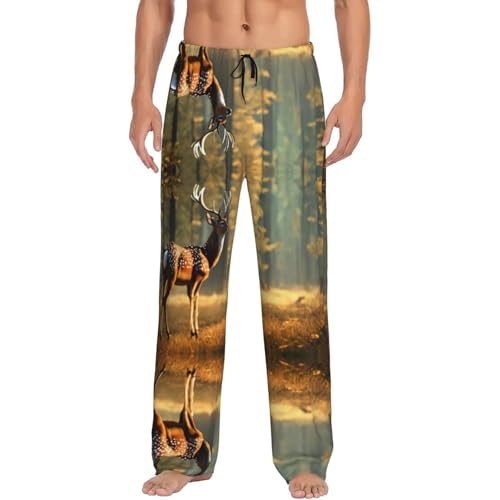 Pantalon de pyjama pour homme avec poches EdWal noir M et imprimé cerf confortable
