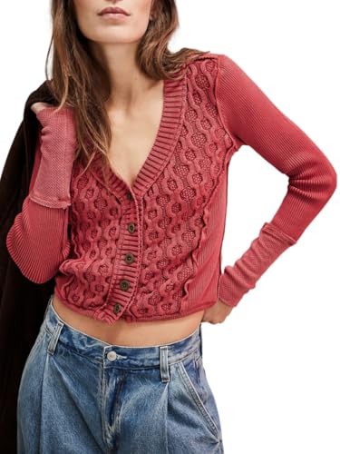 Image of Women's Cropped Cardigan Long Sleeve V Neck Lightweight Sweaters Knit Slim Fit Open Front Button Down Tops