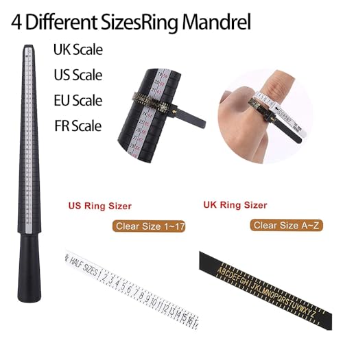 11-Teiliges Ringgrößenmesser Ringmaß-Messwerkzeug Set Ringdorn Sizer mit Gummihammer für Schmuck Messen Metall Frauen Männer