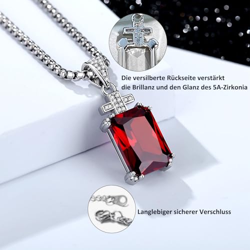 YAMI Necklace for Men, Cross Pendant with 24" Stainless Steel Chain, 17.5-Carat Cubic Zirconia Diamond, Emerald Cut Birthstone, Jewelry Gift for Boyfriend/Husband2