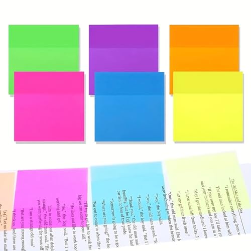 Image of GLUN Transparent Sticky Note Pad, 5 Different Colour 250 Sheets Self-Sticky Note Pads, 3x3 Inch Self Adhesive for Studying, Making Diagrams and Writing