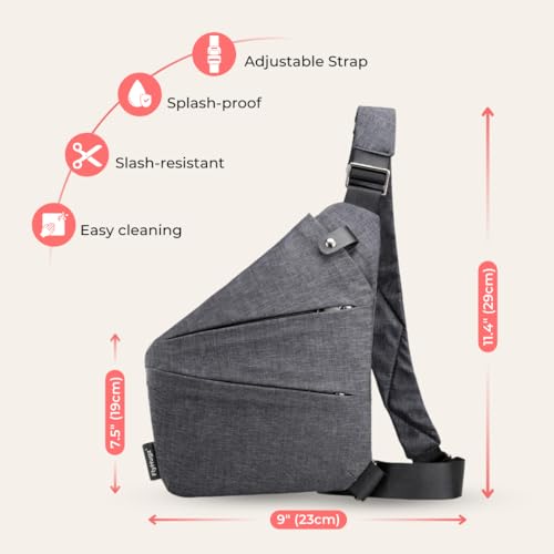 FlyHugz Anti-Theft Crossbody Sling Bag for Travel - Gray Canvas, Multi-Pocket Design for Men & Women, Water-Resistant4
