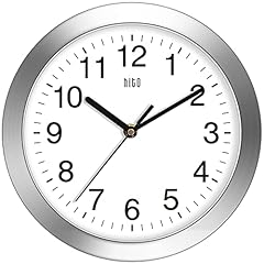 HITO 10 Inch Silent Wall Clock Battery Operated Non Ticking Glass Cover Silver Aluminum Frame, for photo HITO 10 Inch Silent Wall Clock Battery Operated Non Ticking Glass Cover Silver Aluminum Frame, for