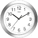 hito Modern Silent Wall Clock Non Ticking 10 inch Excellent Accurate Sweep Movement Aluminum Frame Glass Cover, Decorative for Kitchen, Living Room, Bedroom, Bathroom, Bedroom, Office (Silver)