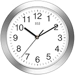 HITO 10 Inch Silent Wall Clock Battery Operated Non Ticking Glass Cover Silver Aluminum Frame, for Kitchen, Bedroom, Home Office, Living Room Decor