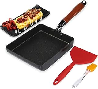 Artcome Japanese Omelette Pan Non-Stick Coating Tamagoyaki Egg Pan Rectangle Mini Frying Pan, with Silicone Spatula & Brush, Black Plate and Magic Sponge Eraser, 7" x 6" (Black)