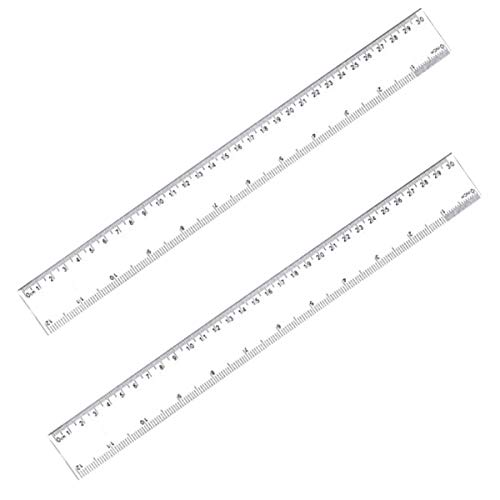 QINREN 2 Pack 12 Inches Clear Plastic Ruler Straight Ruler Plastic Measuring Tool for Student School Office,Transparent 30cm with inch Hard Ruler,Plastic