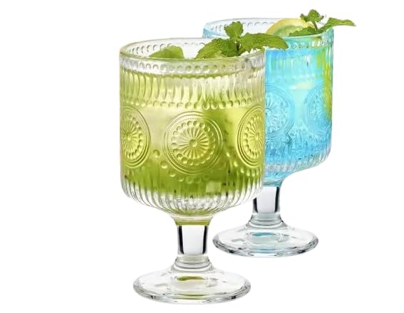 Set de 2 copas vintage de cristal 8oz con diseño floral