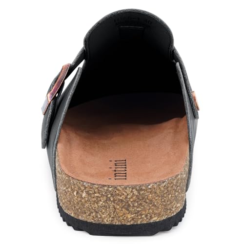 Image of Womens Cork Footbed Clogs Mens PU Leather Mules with Arch Support Adjustable Buckle Comfort Slip On Potato Shoes Unisex Non-Slip Flat Sandals Indoor Outdoor