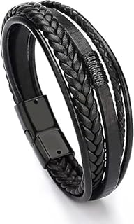 M.A.S Bracelet for men - leather bracelet braided wide leather bracelet men's bracelet, 20CM, Stainless Steel