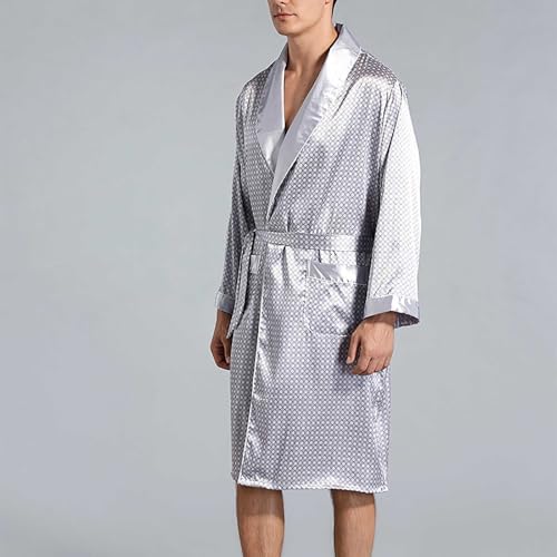 Cambkatl Men's Silk Satin Robe Smooth Shawl Collar Spa Bathrobe Comfy Sleepwear Nightgown with Pockets & Belt4