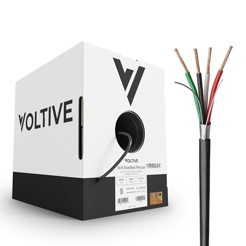 Voltive 16/4 Shielded Low Voltage Wire, Plenum CL3P, Black, 500ft - 16AWG, 4 Conductors, Overall Shield, Stranded Bare Copper, UL Listed - V-1310-2