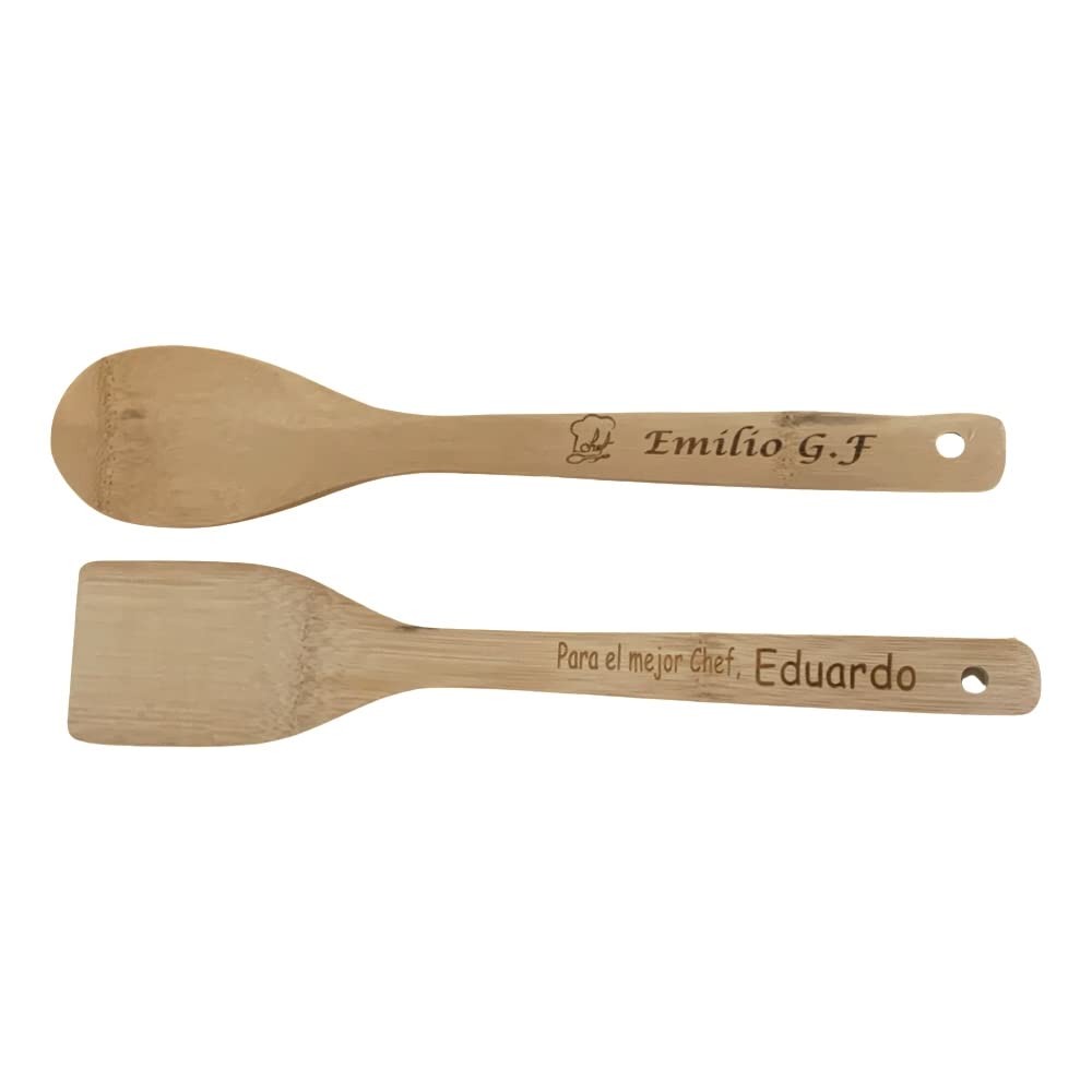 Regalo Grabado - 20 Cuchara y Paleta de bambú Personalizada | Grabado Imborrable | Ideal para Cocina y Eventos | Personalización Disponible | Unidades (20)