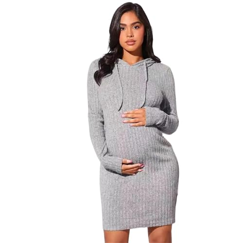 GMGQJST Vestidos De Maternidad Vestidos de Embarazo, Ropa de Maternidad Relajante, otoño, Color sólido, Sudadera de Punto, Vestido Diario, Falda Ajustada, Ropa de Mujer(Light Grey,M)