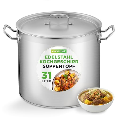 Produktbild NutriChef Edelstahl Kochtopf 33,1L Induktion – Profi Suppentopf mit Deckel für Gastronomie