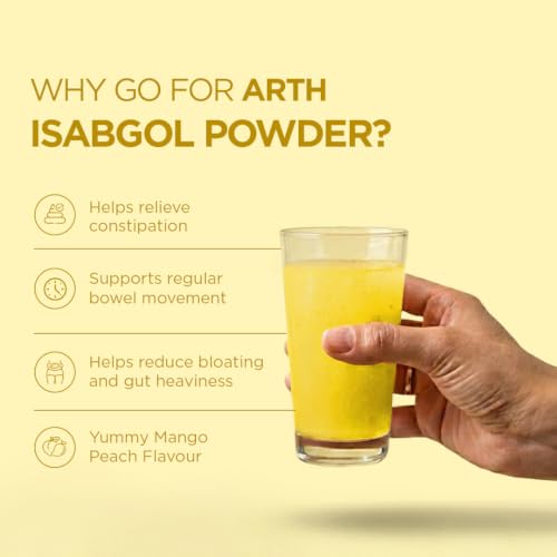 Image of Arth Isabgol Powder | Psyllium Husk with Inulin & Curcumin | Fiber for Constipation relief & Bloating | Mango Peach Flavour | 6g x 20 Sachets