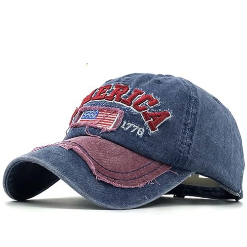 Image of Embroidery American Flag Baseball Cap for Men Women Vintage Washed Distressed Cotton Adjustable USA Dad Hat