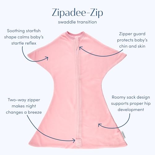 Image of SleepingBaby Zipadee-Zip Fleece Transition Swaddle - Arms-Out Wearable Blanket for Baby Sleep, Soft Breathable Fleece 0.8 TOG - Rose Pink, Medium (6-12 Month)