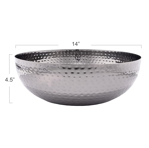 Creative Co-Op Round Hammered Metal Bowl, Oxidized Silver