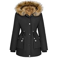 heekpek Women's Winter Hooded Jackets Warm Fleece Lined Ladies Long Coats Waterproof Windproof Parka Outerwear Black M