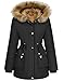Lonya Winterjacke Damen Parka Winter Mäntel Fleecejacke Warm Mittellang Wasserabweisend Dicke Coat mit Kapuze Schwarz,M