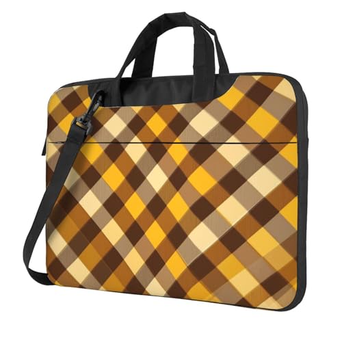 Bolso para portátil impermeable de 14 pulgadas con patrón a cuadros amarillo marrón miniatura 1
