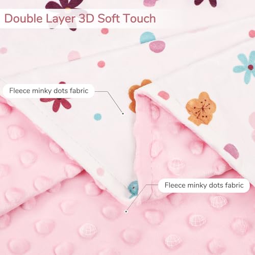 Image of Pea Pod Baby Girls Blanket Soft Floral Minky Blanket for Newborn, 30'' x 40'' Double Layer Design, Dotted Backing Warm Baby Quilt Crib Blanket for Nursery /Stroller /Toddler Bed /Baby Car Seat