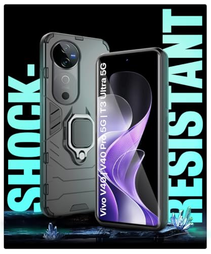 Image of WOW IMAGINE Shock Proof Back Case Mobile Cover for Vivo V40 | V40 Pro 5G | T3 Ultra 5G | Back Cover Case (Tough Armor | Hybrid PC + TPU | Ring Holder & in-Built Kickstand | Black)