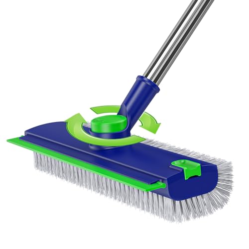 EHADOO Floor Scrub Brush with Long Handle: 3 in 1 Heavy-Duty Floor Scrubber Brush with Squeegee for Cleaning Tile Bathroom Deck Kitchen Patio
