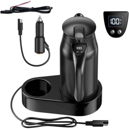 Yubbuio 車用電気ケトル 12V/24V 800ml ステンレス 保温 デジタルディスプレイ 温度調節 軽量 安全保護 速暖 車中泊 トラック適用 お湯 お茶 コーヒー