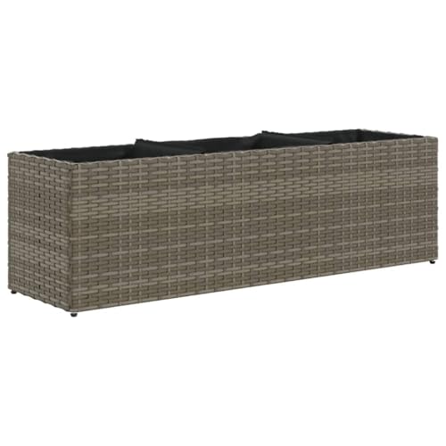 vidaXL Jardinière avec 3 Pots Gris 105x30x32 cm résine tressée, jardinière d'extérieur, bac à Fleurs, bac à tomates, jardinière de terrasse