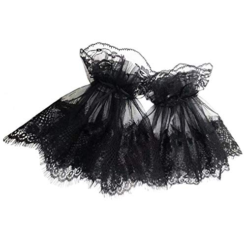 1 Pair Women Wrist Lace Cuffs Floral Embroidery Horn Shaped False Bracelet Sleeves, Black