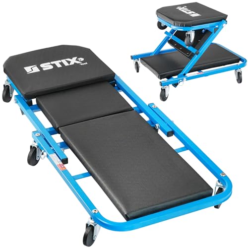 Stix Camilla y Taburete de Taller 2 en 1 LWS-40 Capacidad 150 kg Altura 12 cm Estructura de Acero con 6 Ruedas giratorias y Acolchado ergonómico