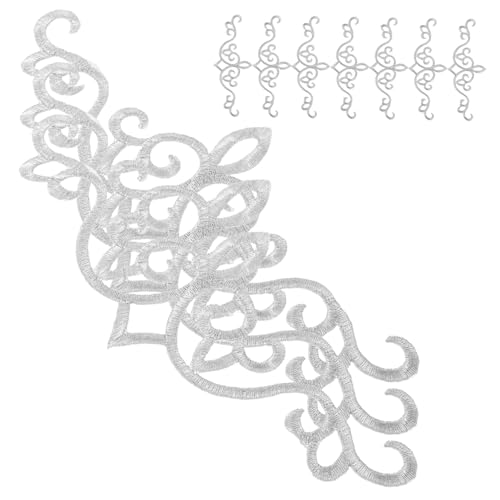 Patch brodé de fleurs argentées VILLCASE en polyester pour customisation de robe - 8