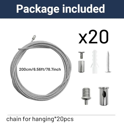 Image of 20 Pack 6.5ft Hexagon Garage Lights Suspension Cables Kit for Hexagon LED Lights Adjustable Steel Hanging Chains Per Strip Load 6.6Ib, Light Suspension Kit for LED Panel Aquarium Lights (2m 20pcs)