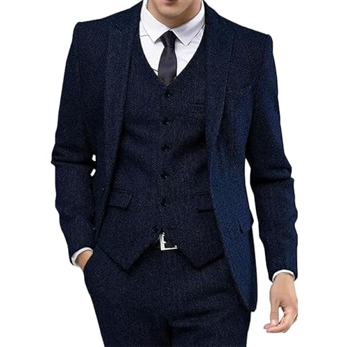 Costume trois pièces en tweed pour homme avec veste à revers pointus et gilet assorti