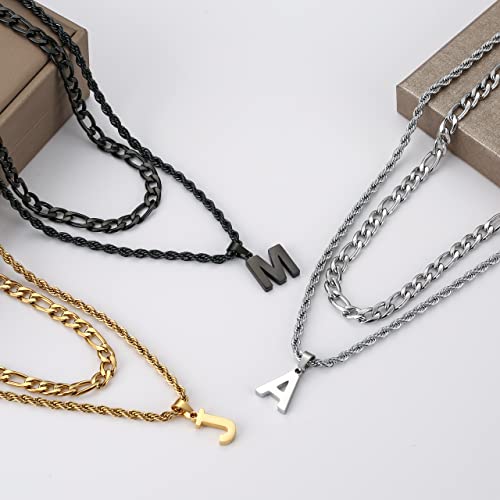 WEDDINEN Layered Initial Letter Pendant Necklace for Men Figaro Twist Rope Chain Necklace Jewelry Graduation Birthday Gift for Men Boys4