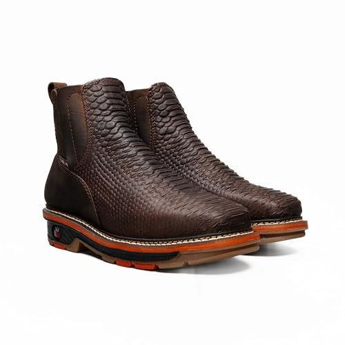 King Welt KW-Venom Exotic Python Print Men's Leather Western Short Ankle Work Boot, Soft Toe, Square Toe Slip resistant2