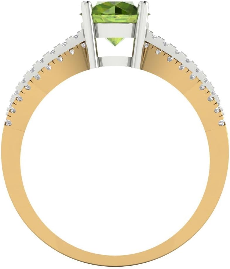 Clara Pucci 1.27 cttw Peridot 14K Yellow/White Gold Solitaire with Accents Ring for Women - Cocktail Statement Fashion Jewelry Gift (6.5mm, Round Cut) - Image 4
