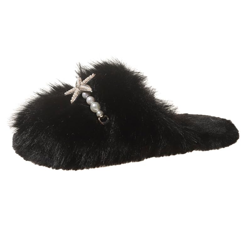 Women's elegant indoor closed-toe slippers, adorned with starfish and plastic pearl decorations, plus plush and non-slip features