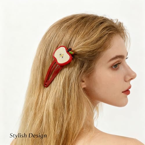 Pinzas para el cabello manzana 8 piezas color rojo miniatura 7