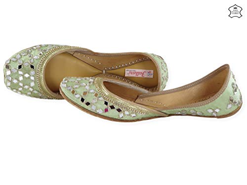 Image of Fulkari Women's Mirror Genuine Soft Leather Juttis | Bite and Pinch Free Jutis | Ladies Punjabi Jutti | Wedding Flat Stylish Mojari | Phulkari Ethnic Flats For Girls |