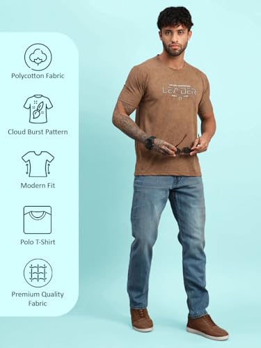 Image of Lux Nitro Men's Cloud Burst Printed Half Sleeve T-Shirt | Cotton Blend Round Neck Tee | Regular Fit Casual Wear