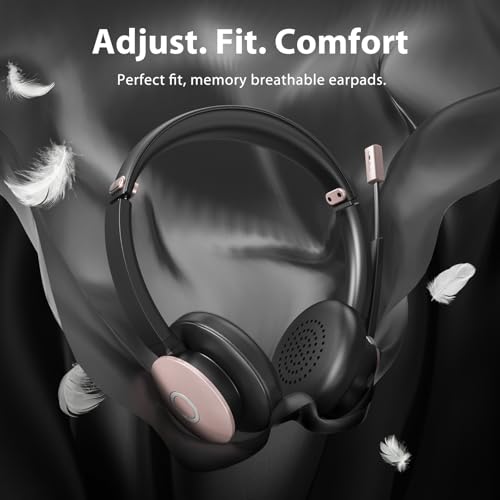 Bluetooth Headset, Wireless Headphones with Microphone Noise Cancelling, On Ear Headphones with Mic Mute, Handsfree PC Headsets for Zoom/Ms Teams/Skype 26H Playtime|Dual Connect|Laptop|iPhone|Tablet