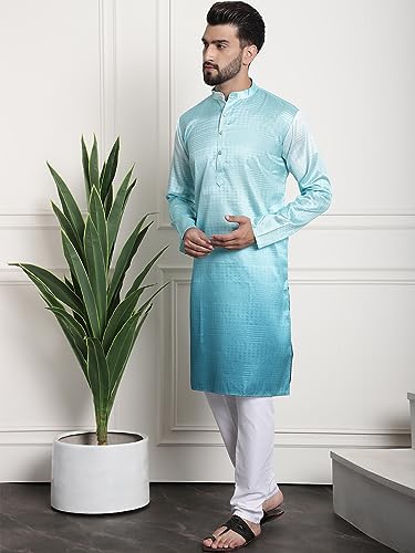 Sojanya (Since 1958 Men'S Jacquard Silk Multi Shade Sequinned Kurta With White Pyjama3