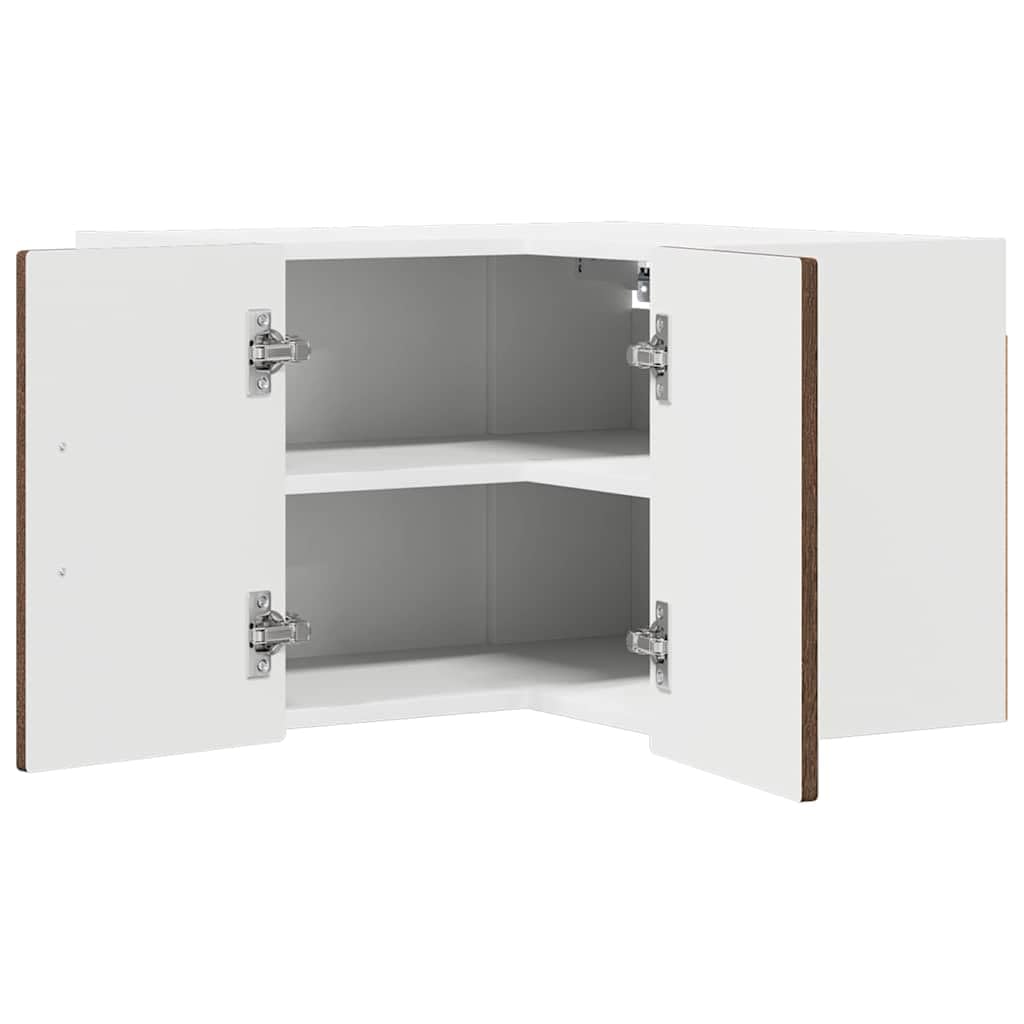Armario esquinero de pared Porto en aspecto de roble marrón, 57 x 57 x 40 cm, 2 estantes, 2 puertas, armario colgante para almacenamiento y almacenamiento en cocina moderna