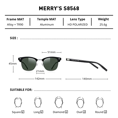 MERRY'S Unisex Polarized Aluminum Sunglasses for Men Women Semi Rimless Retro Brand Driving Sun Glasses2