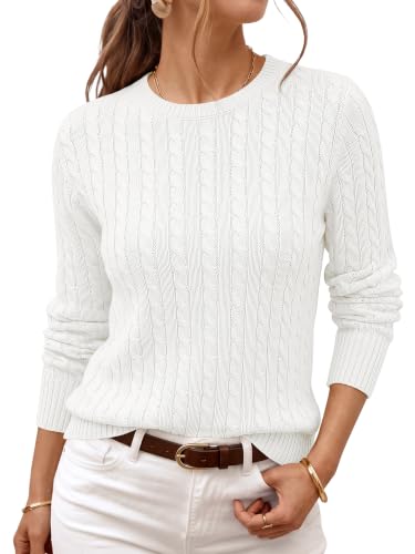 LILLUSORY Womens Cable Knit Sweater Fall 2026 Fashion Clothes White