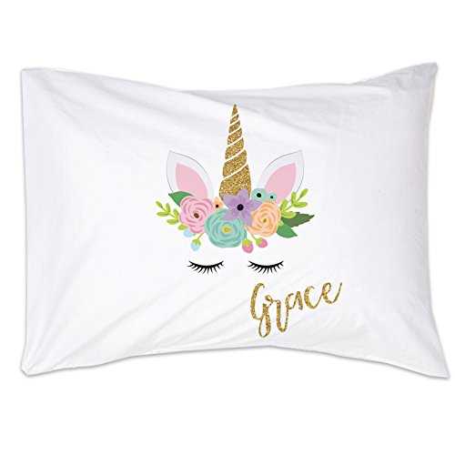 Zoey's Attic Unicorn Standard Size Pillow case Unicorn Face Personalized Pillow